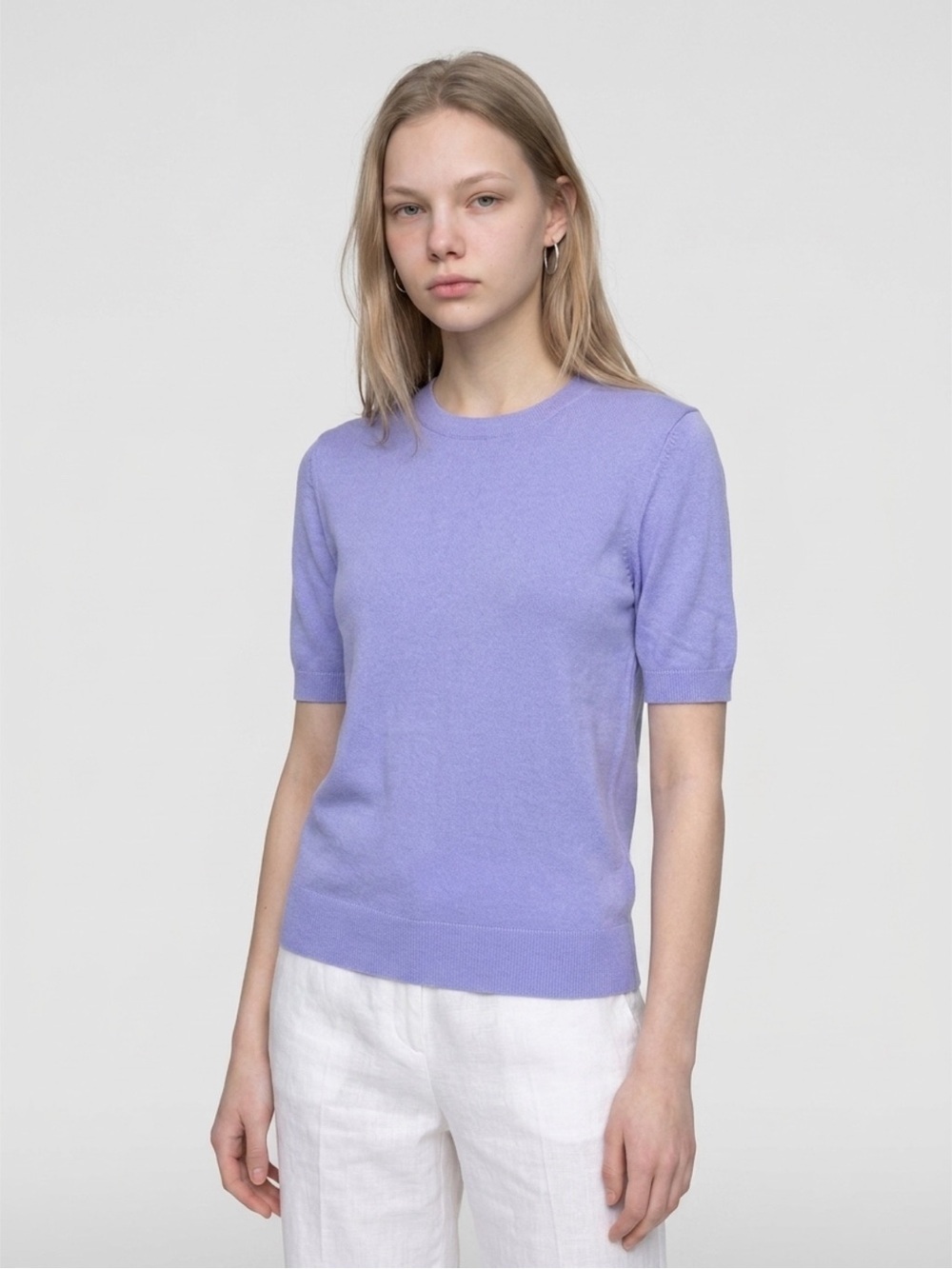 Zara Women's Short Sleeve Crew Neck Knit Top Lilac Sz S